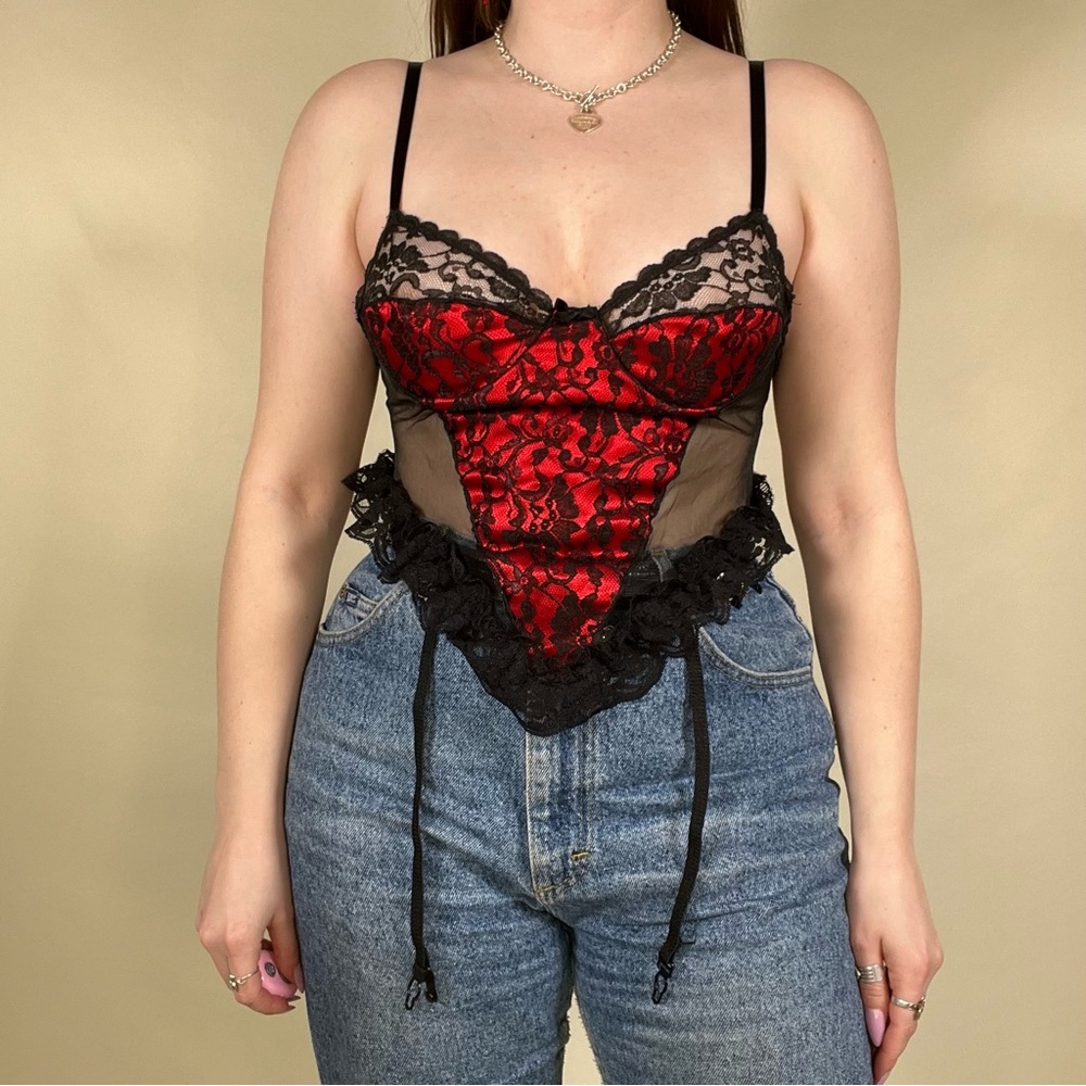 Vintage 80s red and black lace lingerie